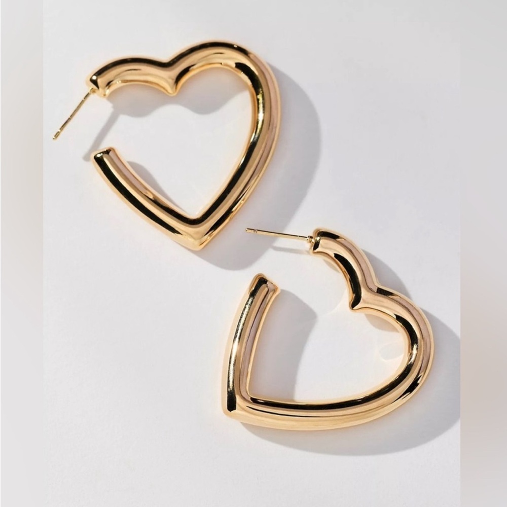 Anthropologie Gold Heart Shaped Hoop Earrings